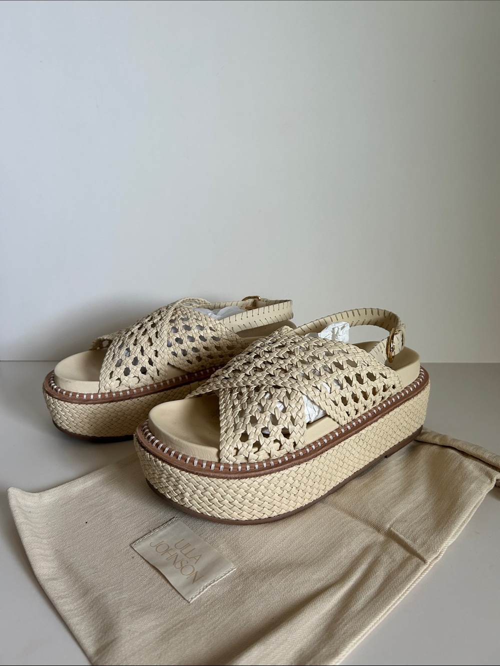 Ulla Johnson Cream Woven Platform Slingback Sandals